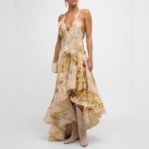 Luminosity Plunging Spliced Lace Maxi Dress